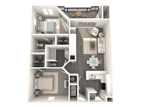 Floor plan for 2 beds, 2 baths, 1116 sqft
